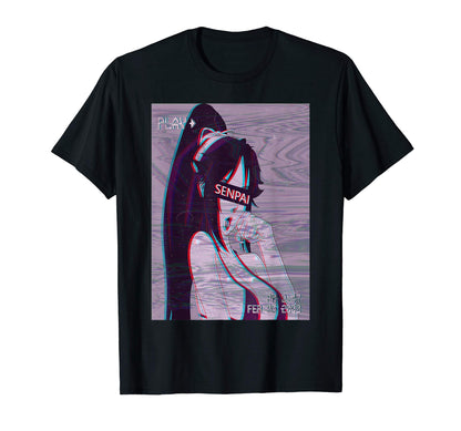 Senpai Anime Vaporwave Aesthetic Glitch T-Shirt - Unique Graphic Men Women - T-Shirt, Sweatshirt, Hoodie