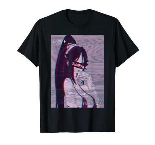 Senpai Anime Vaporwave Aesthetic Glitch T-Shirt - Unique Graphic Men Women - T-Shirt, Sweatshirt, Hoodie