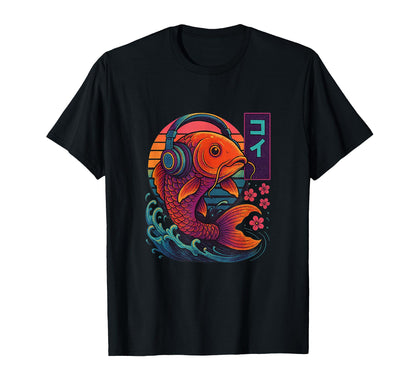 Headphones Carp Fish Flow Vaporwave T-Shirt - Fun Novelty Design Men Women - T-Shirt, Sweatshirt, Hoodie