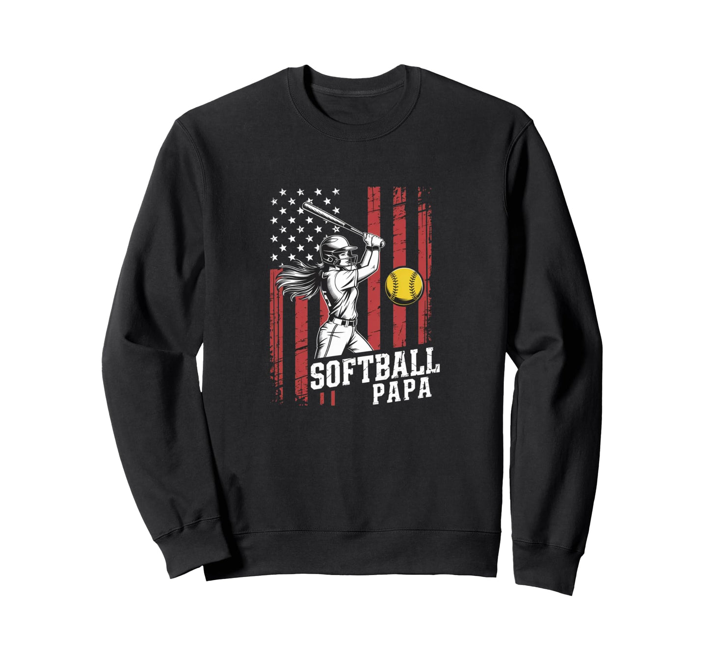 Softball Papa American Flag Player Sweatshirt - Unique Graphic Men Women - T-Shirt, Sweatshirt, Hoodie