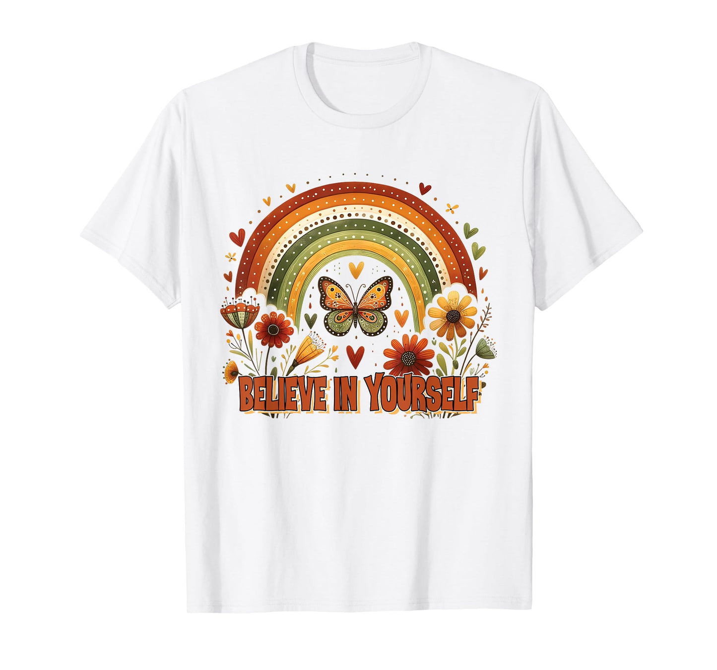 Boho Rainbow Butterfly Floral T-Shirt - Minimalist Print for Adults - T-Shirt, Sweatshirt, Hoodie