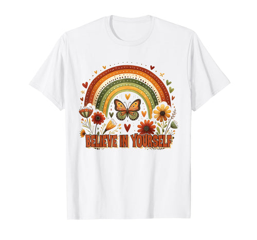 Boho Rainbow Butterfly Floral T-Shirt - Minimalist Print for Adults - T-Shirt, Sweatshirt, Hoodie