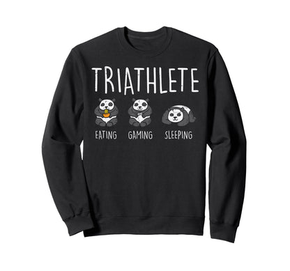 Triathlete Panda Eating Gaming Sweatshirt - Minimalist Print Men Women - T-Shirt, Sweatshirt, Hoodie