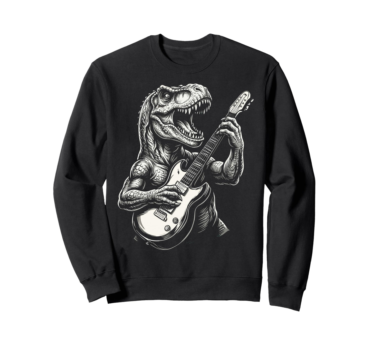 Funny T Rex Dino Playing Guitar Heavy Sweatshirt - Graphic Print Men Women - T-Shirt, Sweatshirt, Hoodie