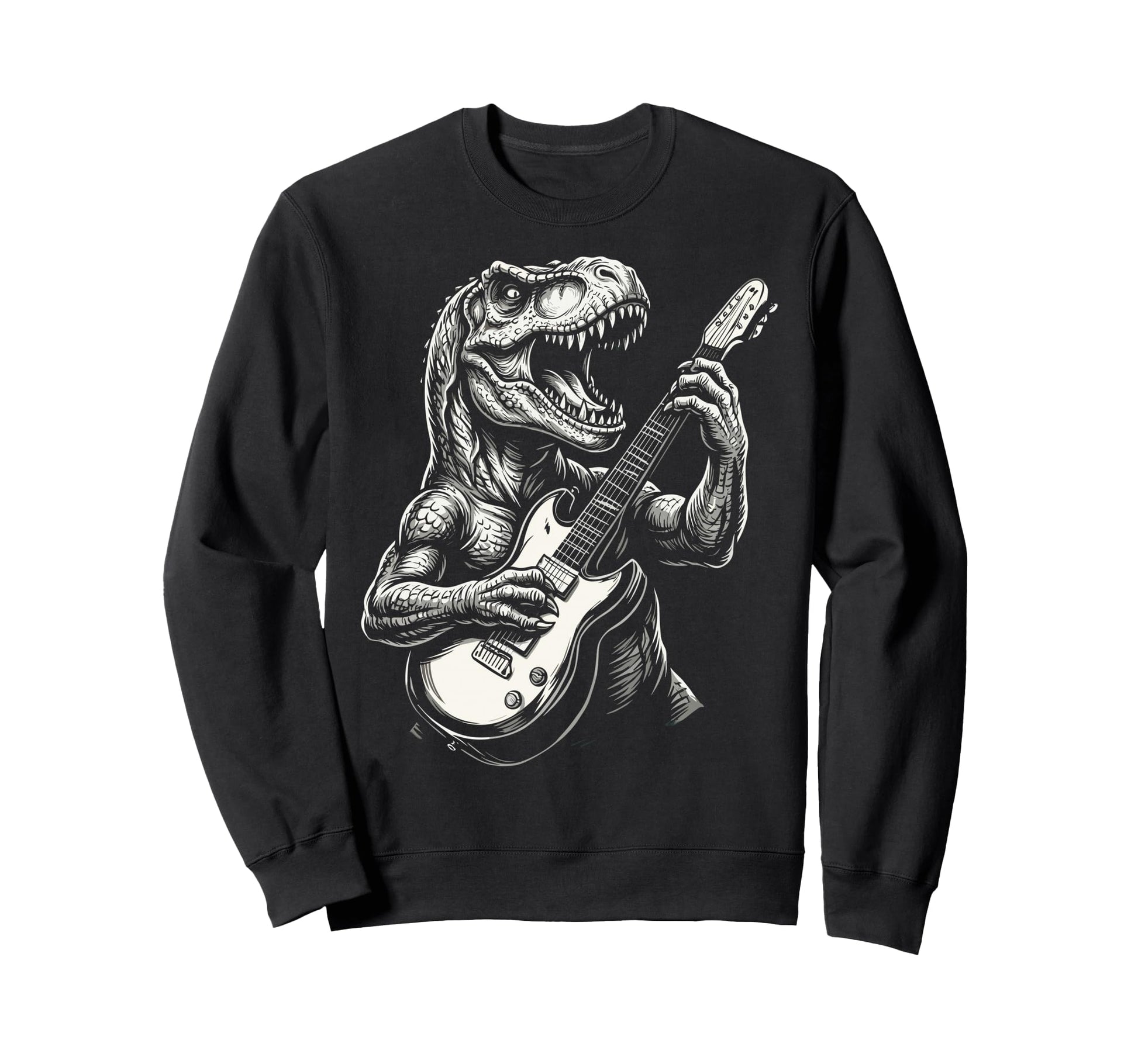 Funny T Rex Dino Playing Guitar Heavy Sweatshirt - Graphic Print Men Women - T-Shirt, Sweatshirt, Hoodie