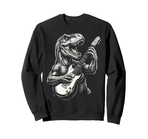 Funny T Rex Dino Playing Guitar Heavy Sweatshirt - Graphic Print Men Women - T-Shirt, Sweatshirt, Hoodie