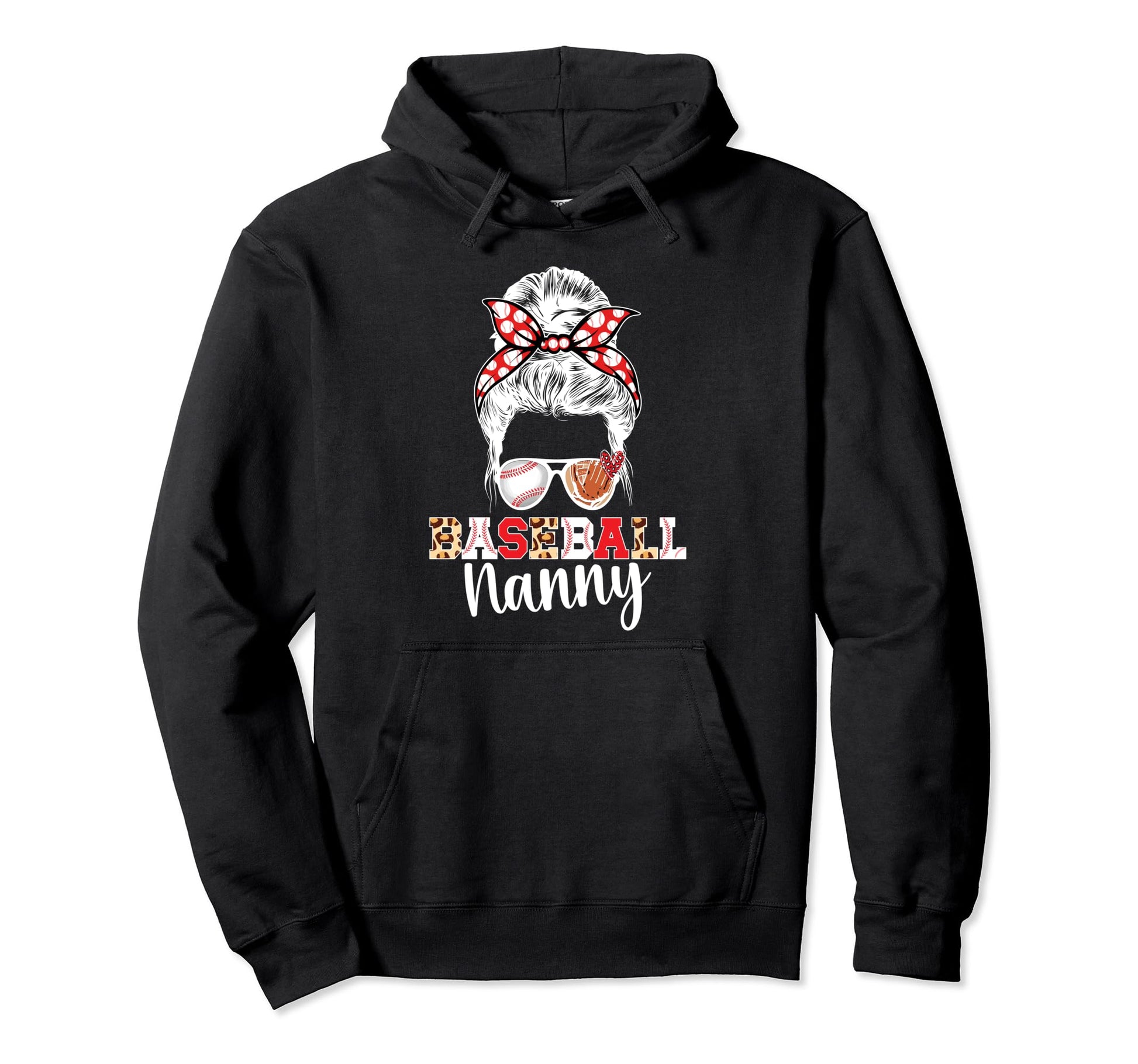 Baseball Nanny Messy Bun Grandma Nanny Hoodie - Unique Graphic Men Women - T-Shirt, Sweatshirt, Hoodie