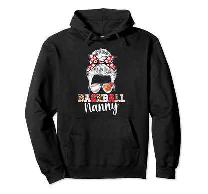 Baseball Nanny Messy Bun Grandma Nanny Hoodie - Unique Graphic Men Women - T-Shirt, Sweatshirt, Hoodie