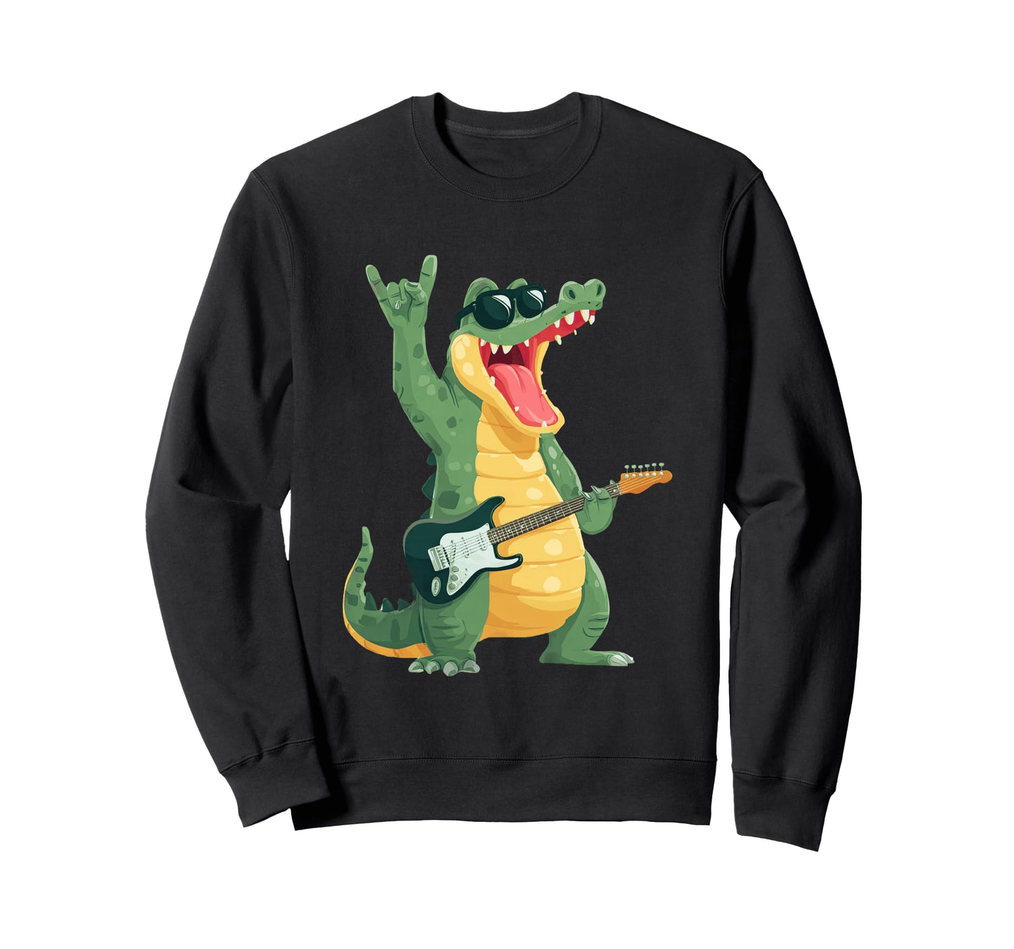 Funny Alligator Cartoon Guitar Sweatshirt - Streetwear Style for Adults - T-Shirt, Sweatshirt, Hoodie