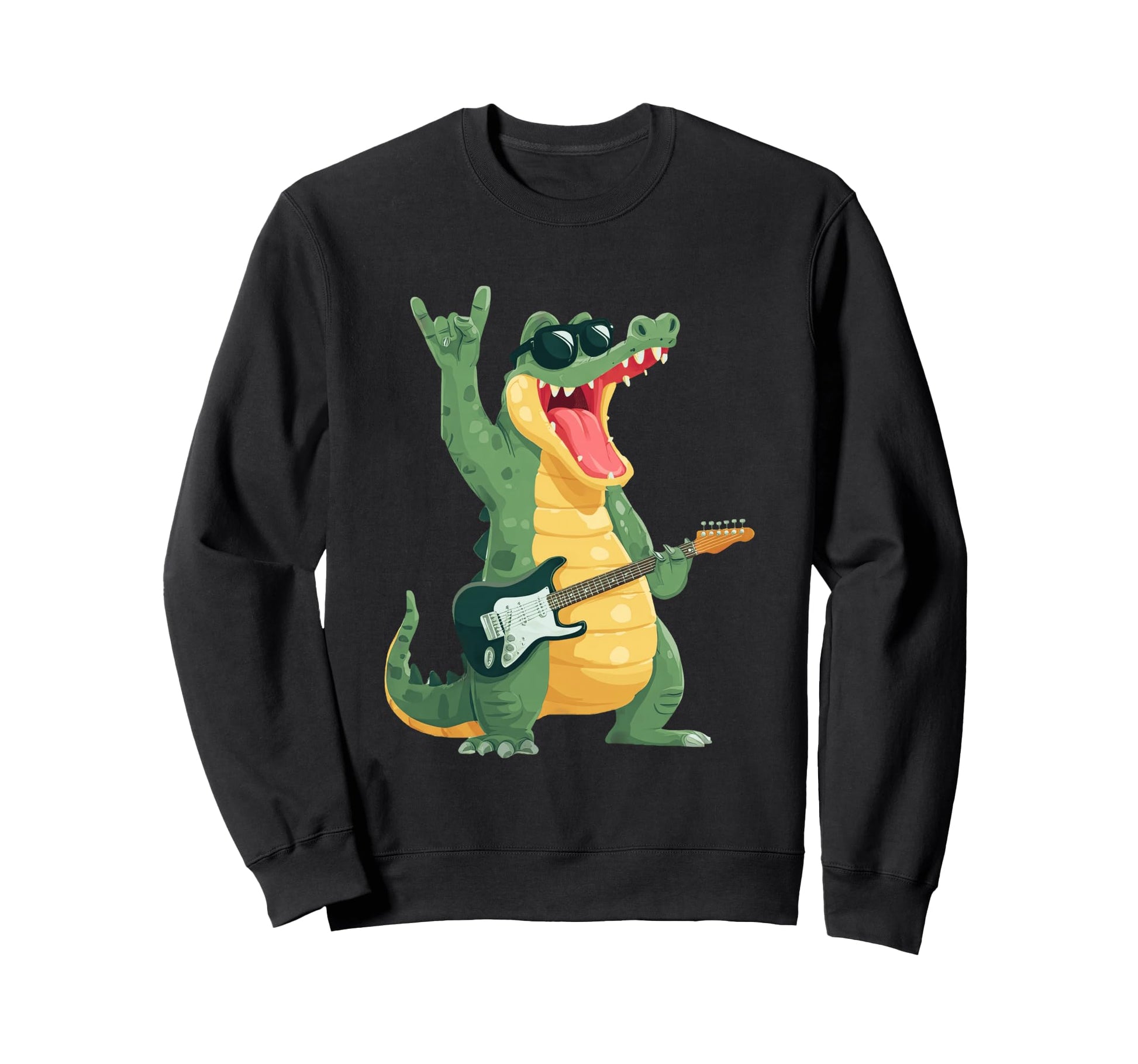 Funny Alligator Cartoon Guitar Sweatshirt - Streetwear Style for Adults - T-Shirt, Sweatshirt, Hoodie