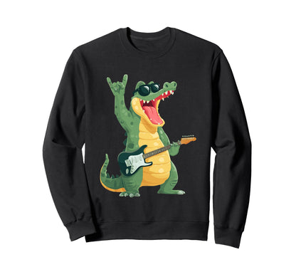 Funny Alligator Cartoon Guitar Sweatshirt - Streetwear Style for Adults - T-Shirt, Sweatshirt, Hoodie