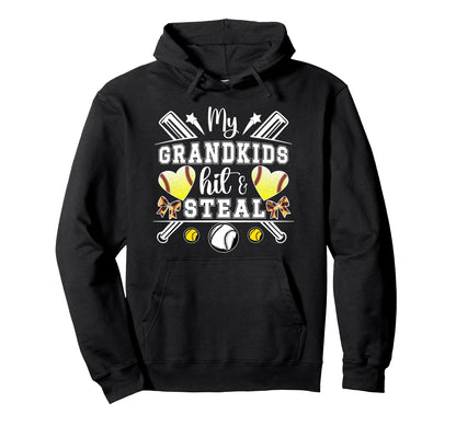 My Grandkids Hit Steal Baseball Hoodie - Trendy Graphic for Adults - T-Shirt, Sweatshirt, Hoodie
