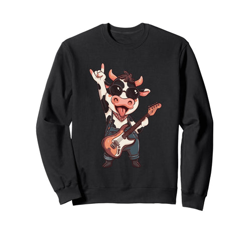 Funny Rock Cow Guitar Playing Animal Sweatshirt - Fun Novelty Design Unisex - T-Shirt, Sweatshirt, Hoodie
