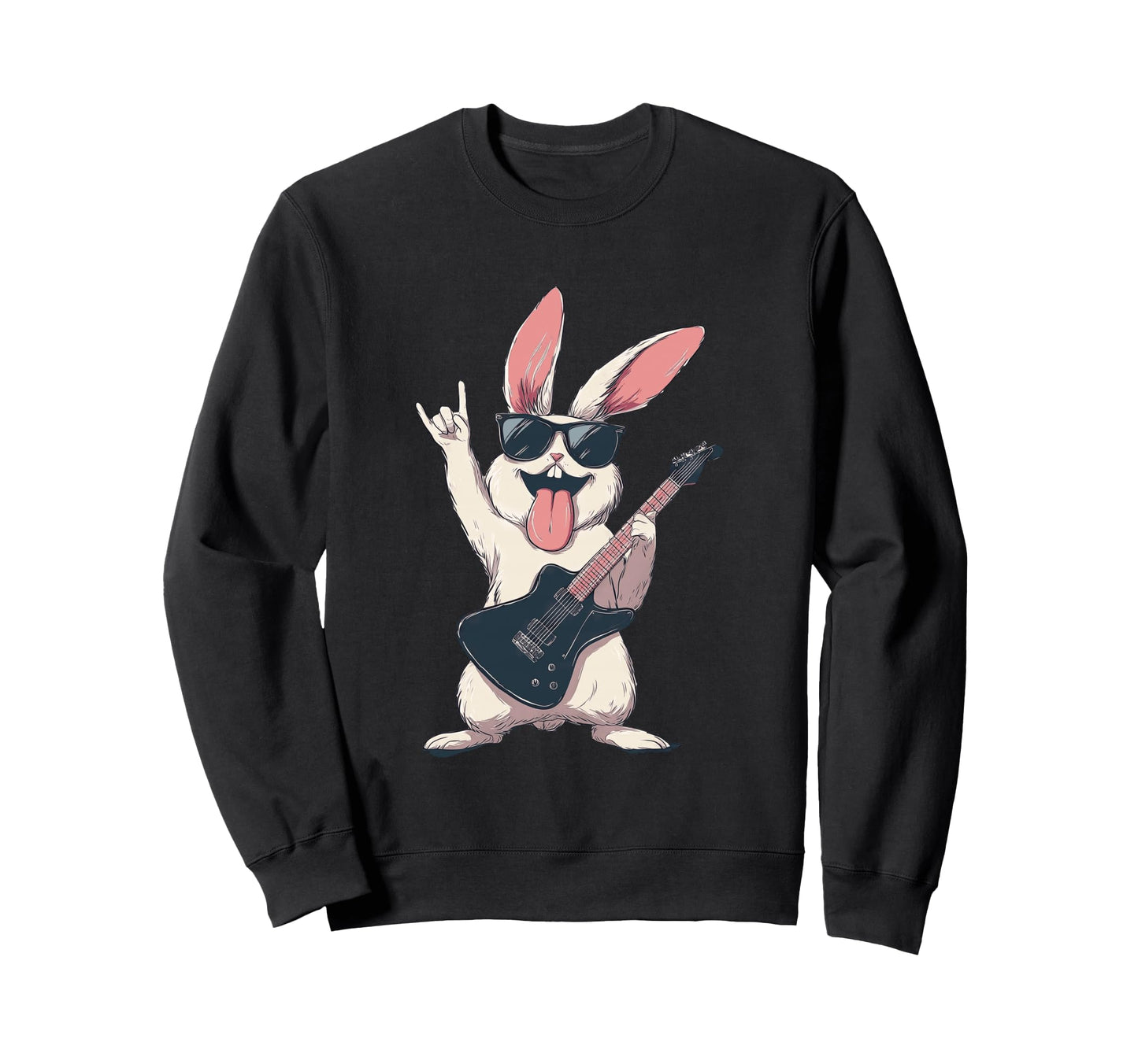 Rock Rabbit Guitar Playing Funny Sweatshirt - Trendy Graphic Men Women - T-Shirt, Sweatshirt, Hoodie