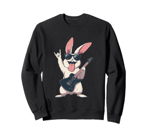 Rock Rabbit Guitar Playing Funny Sweatshirt - Trendy Graphic Men Women - T-Shirt, Sweatshirt, Hoodie