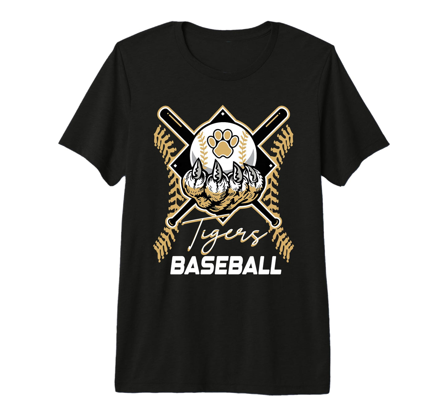 Tigers Baseball Mom Game Day Paw Gold T-Shirt - Graphic Print for Adults - T-Shirt, Sweatshirt, Hoodie