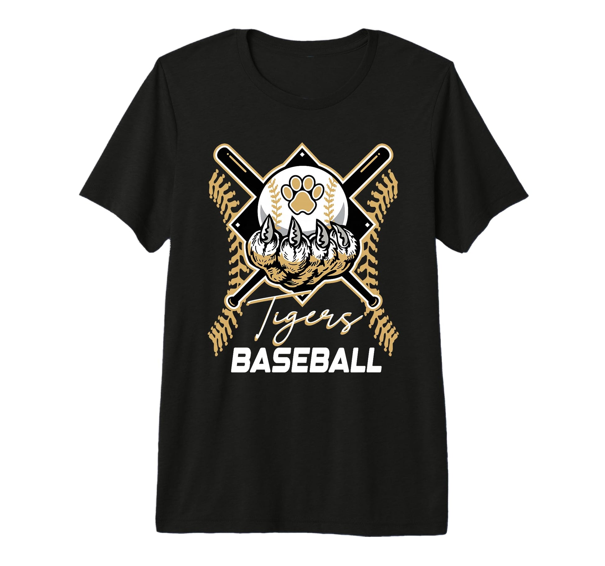 Tigers Baseball Mom Game Day Paw Gold T-Shirt - Graphic Print for Adults - T-Shirt, Sweatshirt, Hoodie