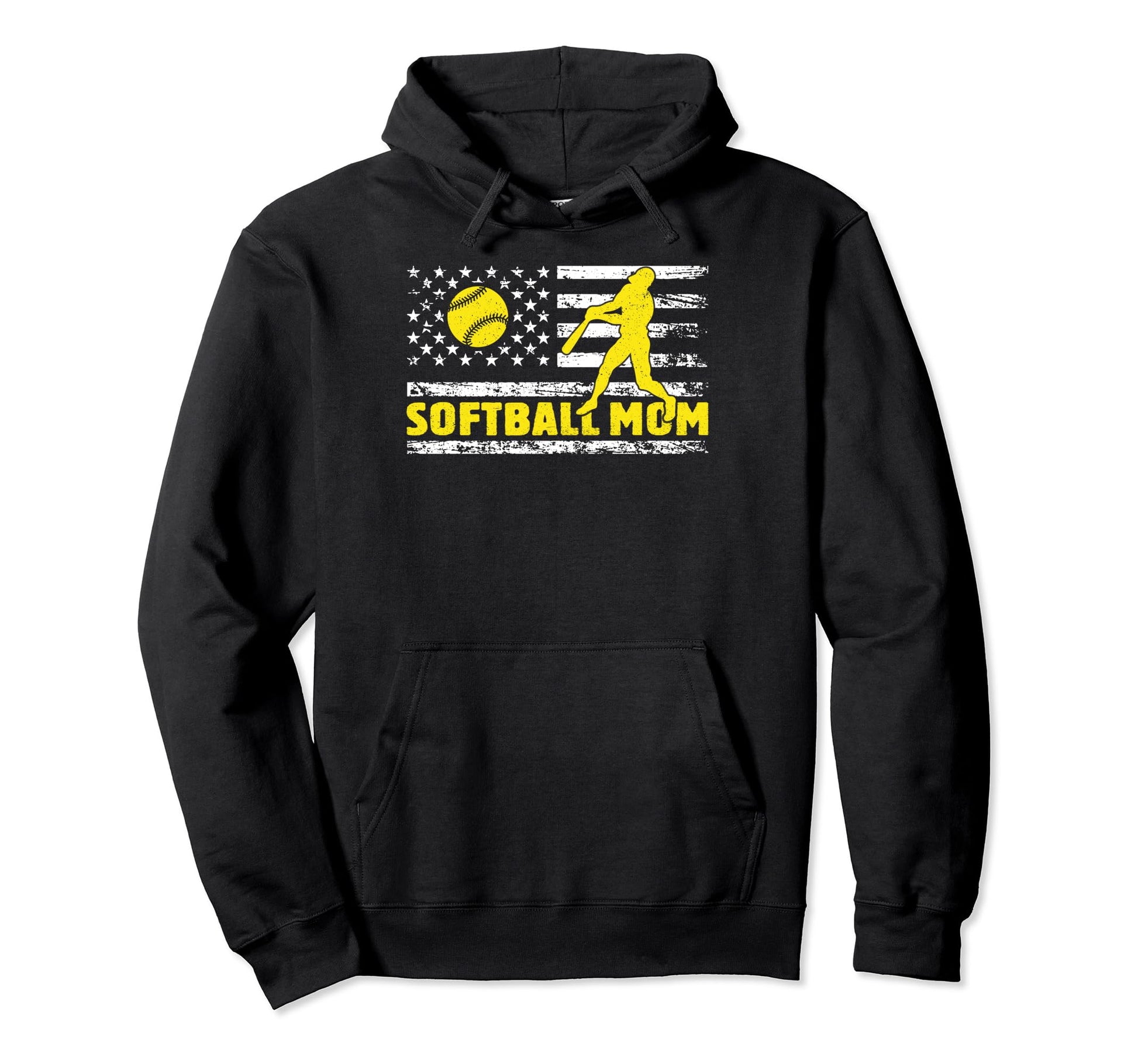 Softball Mom Usa Flag Game Day Funny Hoodie - Casual Everyday Wear Unisex - T-Shirt, Sweatshirt, Hoodie