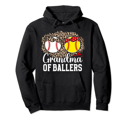 Grandma Ballers Leopard Softball Hoodie - Graphic Print for Adults - T-Shirt, Sweatshirt, Hoodie