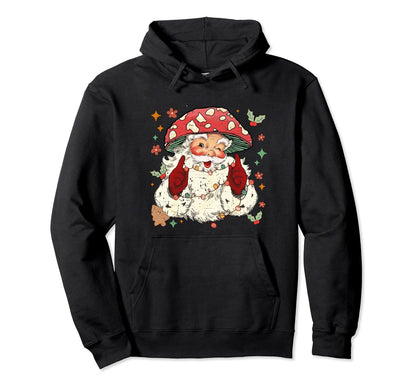 Merry Mushroom Santa Claus Groovy Hoodie - Graphic Print for Adults - T-Shirt, Sweatshirt, Hoodie