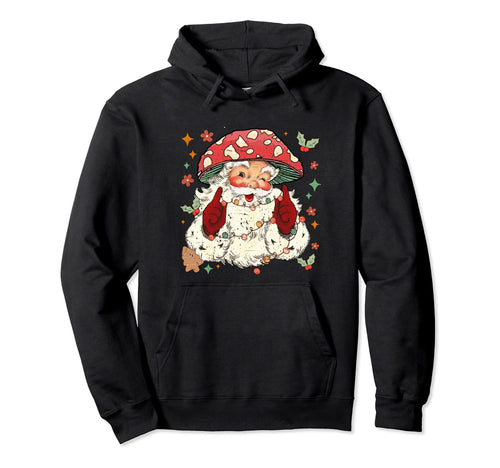 Merry Mushroom Santa Claus Groovy Hoodie - Graphic Print for Adults - T-Shirt, Sweatshirt, Hoodie