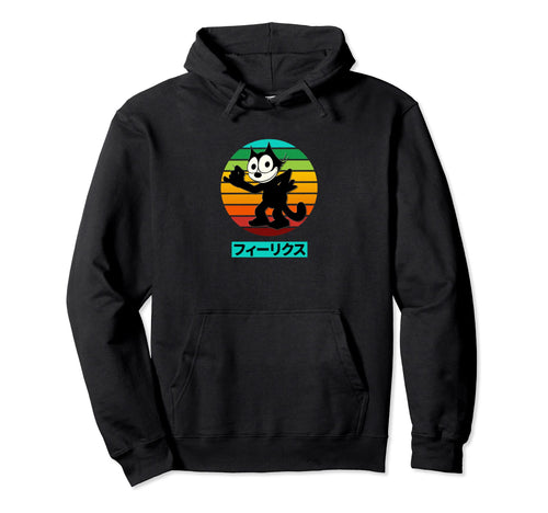 Felix Cartoon Cat Rainbow Sunset Hoodie - Graphic Print for Adults - T-Shirt, Sweatshirt, Hoodie