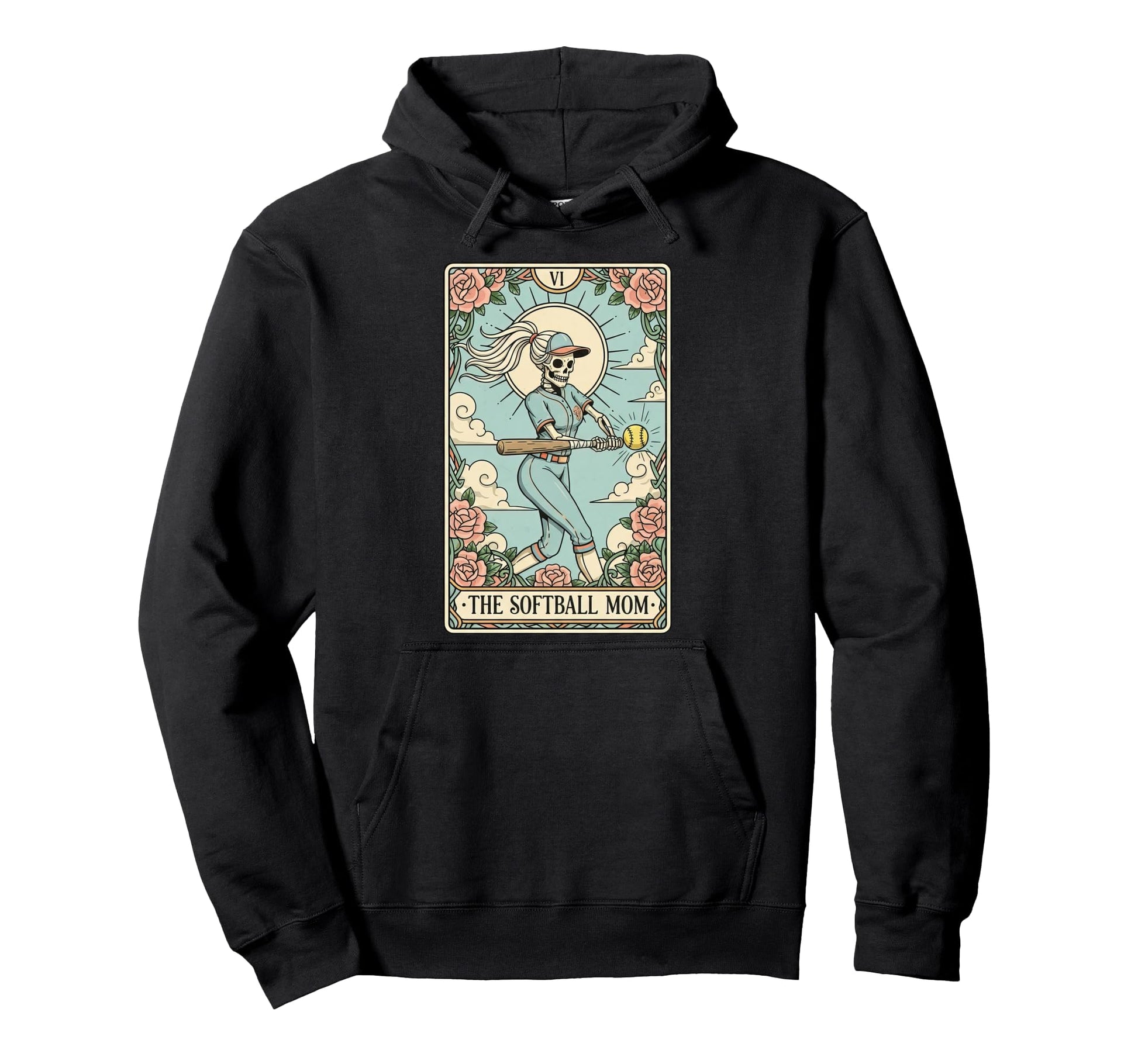 Softball Mom Tarot Card Skeleton Mama Hoodie - Trendy Graphic Unisex - T-Shirt, Sweatshirt, Hoodie
