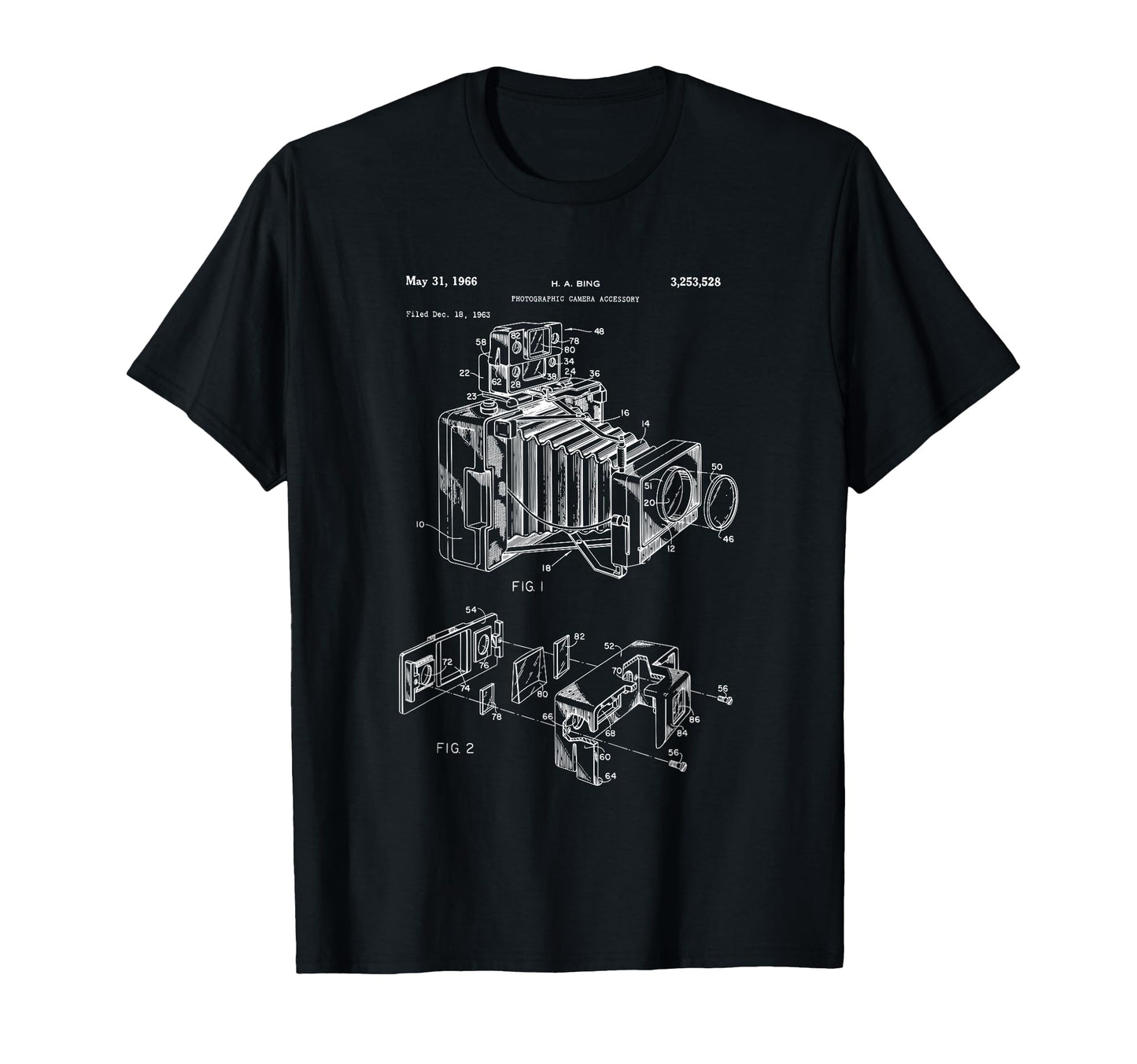 Camera Diagram Patent 1966 Photography T-Shirt - Novelty Apparel Men Women - T-Shirt, Sweatshirt, Hoodie