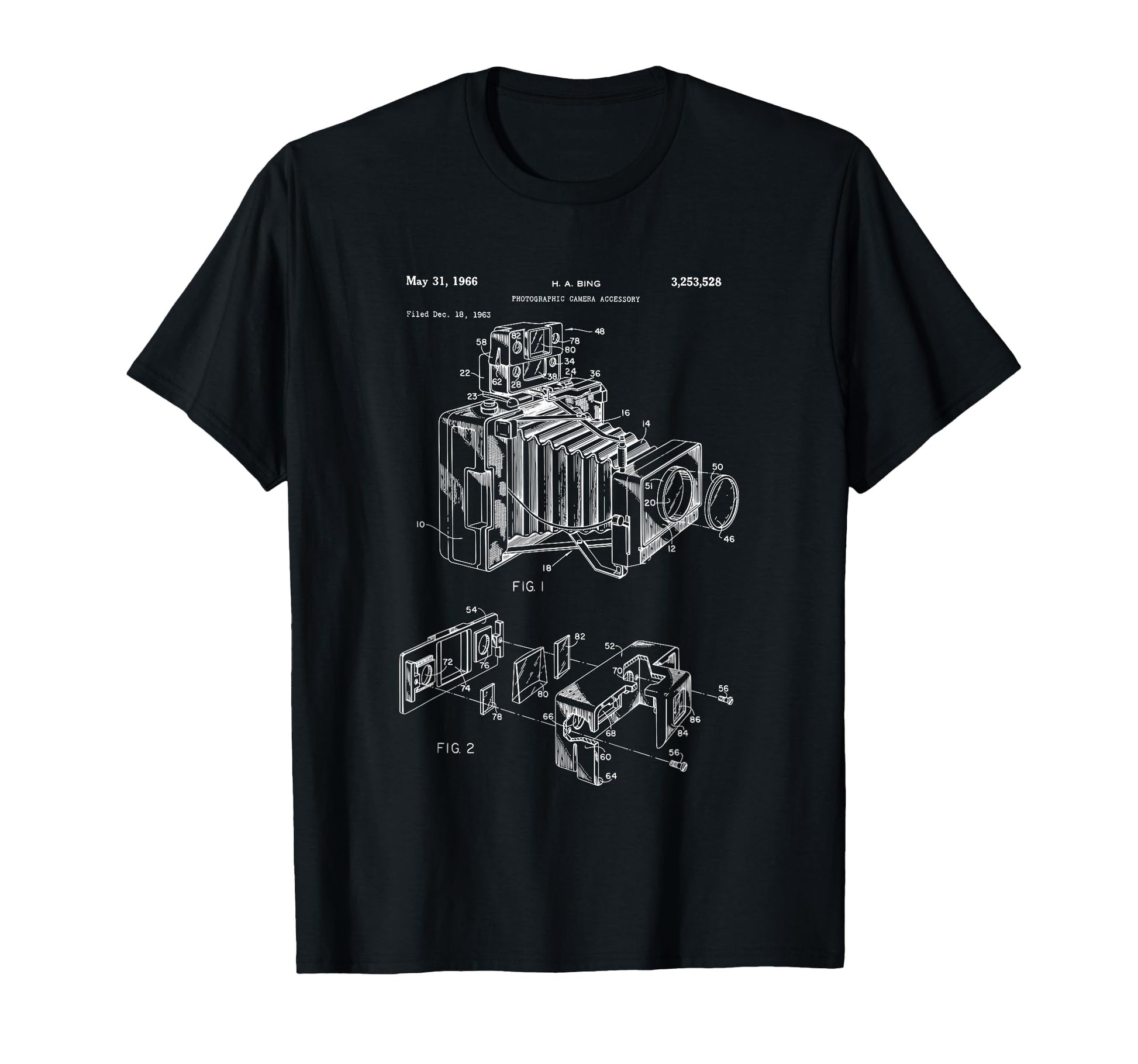 Camera Diagram Patent 1966 Photography T-Shirt - Novelty Apparel Men Women - T-Shirt, Sweatshirt, Hoodie