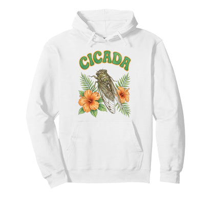 Cicada Groovy Floral Cicada Watercolor Hoodie - Unique Graphic Men Women - T-Shirt, Sweatshirt, Hoodie