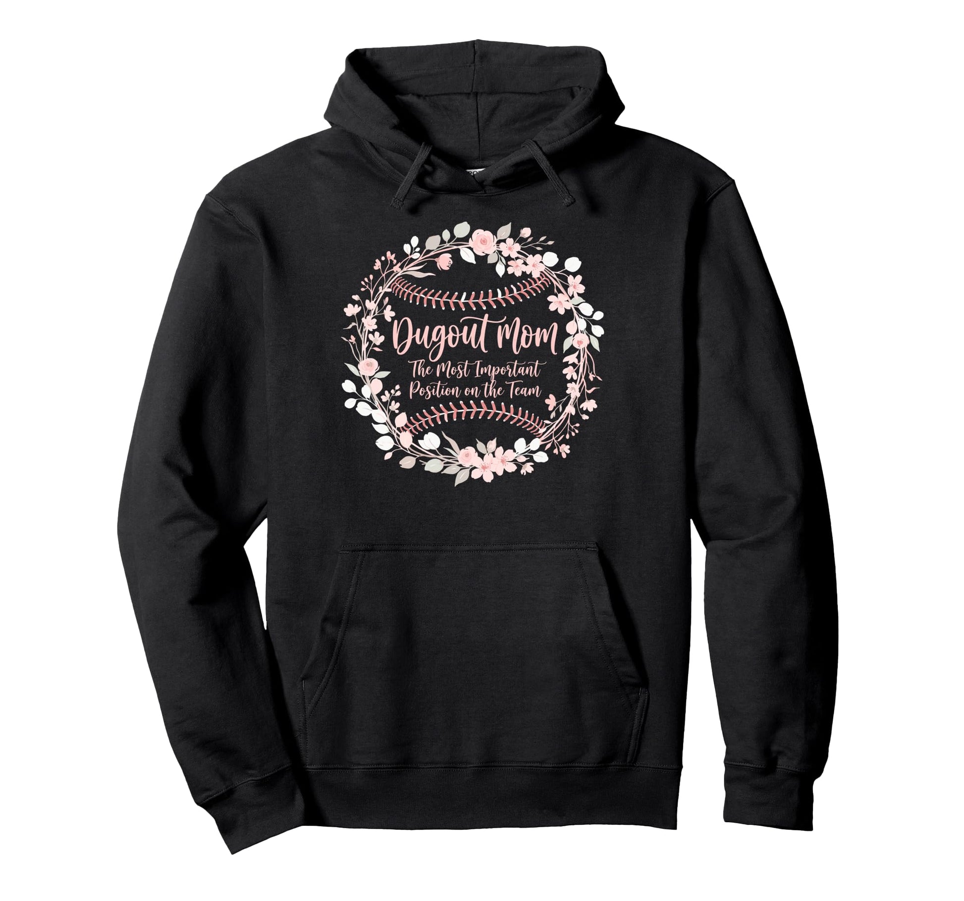 Dugout Mom Floral Baseball Stitches Hoodie - Trendy Graphic for Adults - T-Shirt, Sweatshirt, Hoodie