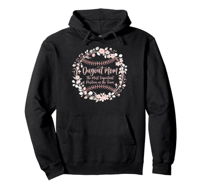 Dugout Mom Floral Baseball Stitches Hoodie - Trendy Graphic for Adults - T-Shirt, Sweatshirt, Hoodie