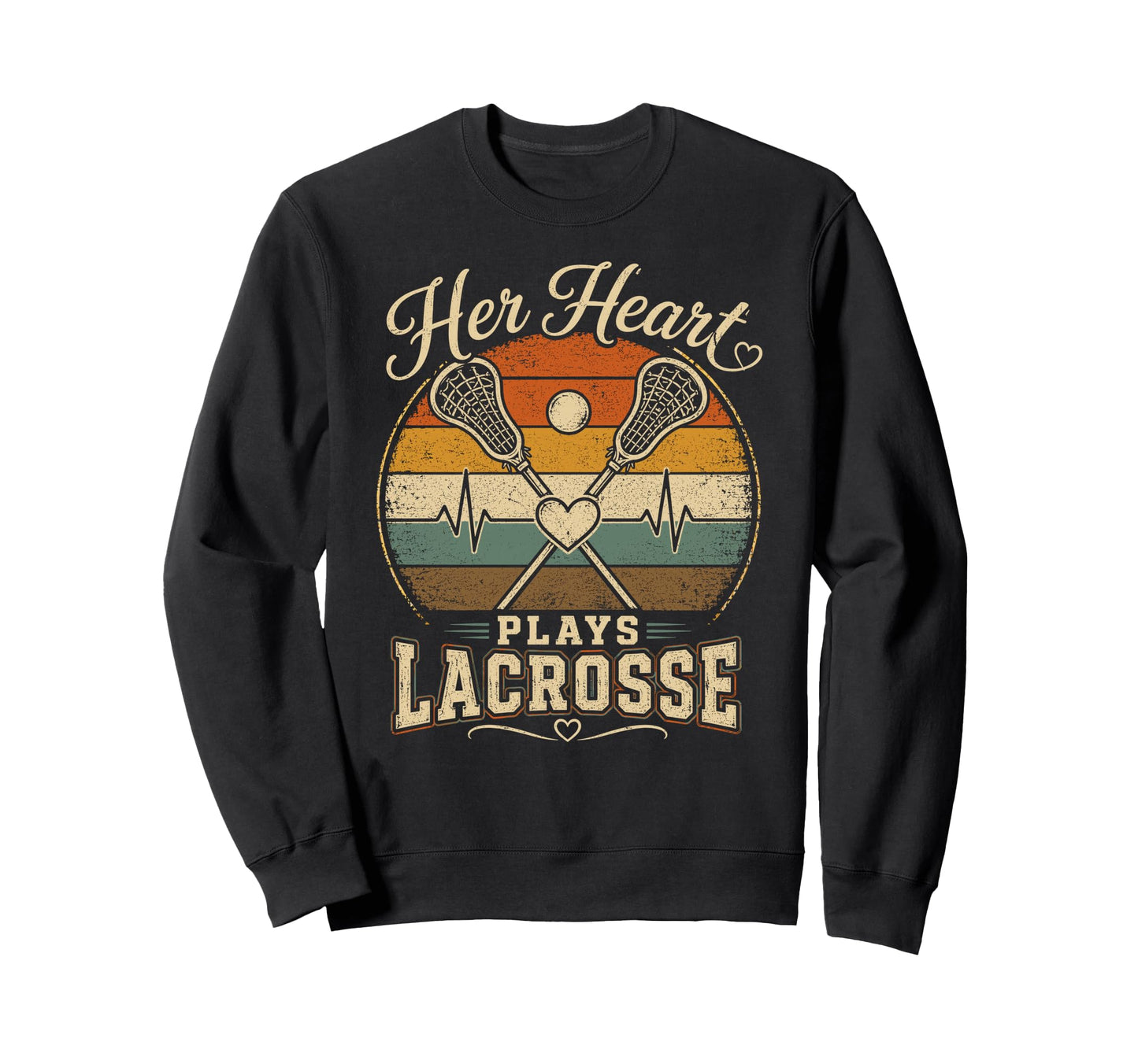 Her Heart Plays Lacrosse Mom Sweatshirt - Novelty Apparel for Adults - T-Shirt, Sweatshirt, Hoodie