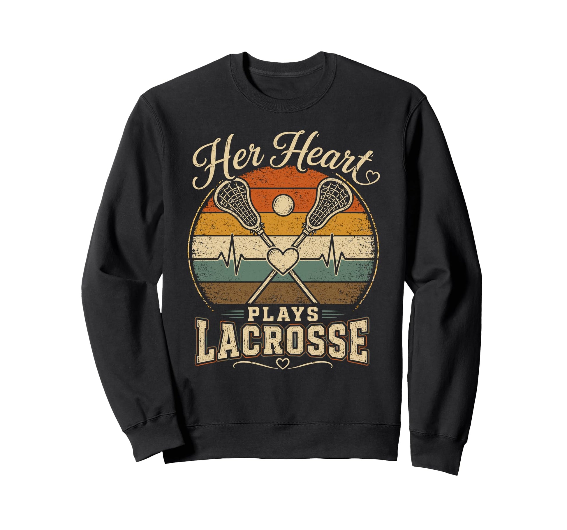 Her Heart Plays Lacrosse Mom Sweatshirt - Novelty Apparel for Adults - T-Shirt, Sweatshirt, Hoodie