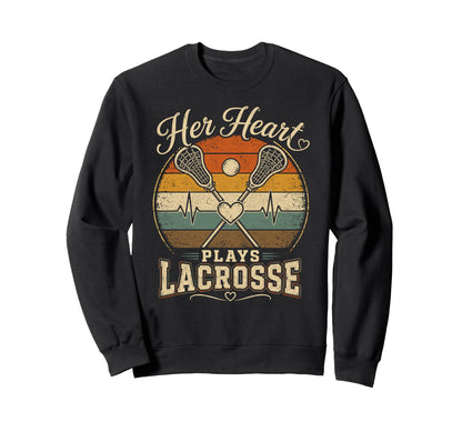 Her Heart Plays Lacrosse Mom Sweatshirt - Novelty Apparel for Adults - T-Shirt, Sweatshirt, Hoodie