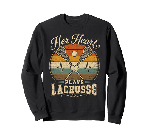 Her Heart Plays Lacrosse Mom Sweatshirt - Novelty Apparel for Adults - T-Shirt, Sweatshirt, Hoodie