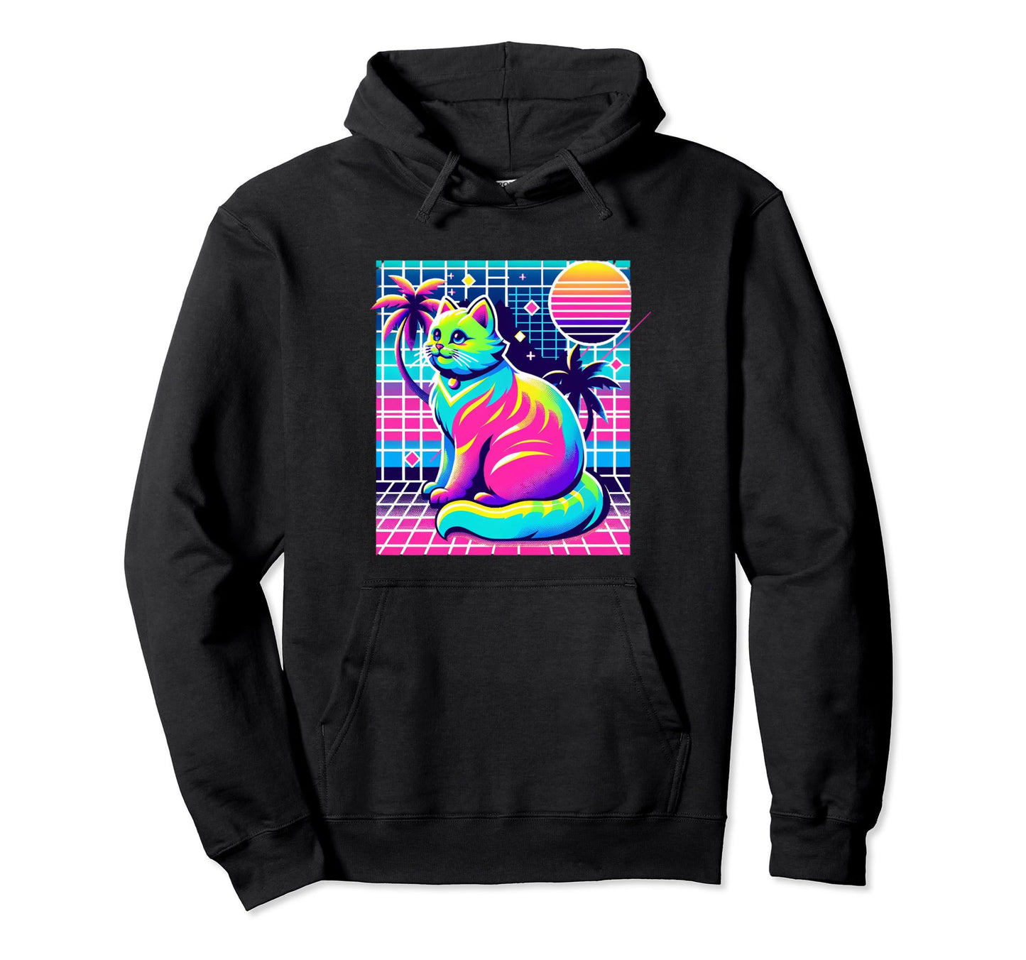 Vaporwave Glitch Art Cat Hoodie - Fun Novelty Design Men Women - T-Shirt, Sweatshirt, Hoodie