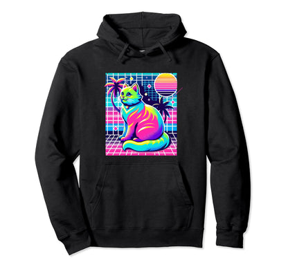 Vaporwave Glitch Art Cat Hoodie - Fun Novelty Design Men Women - T-Shirt, Sweatshirt, Hoodie
