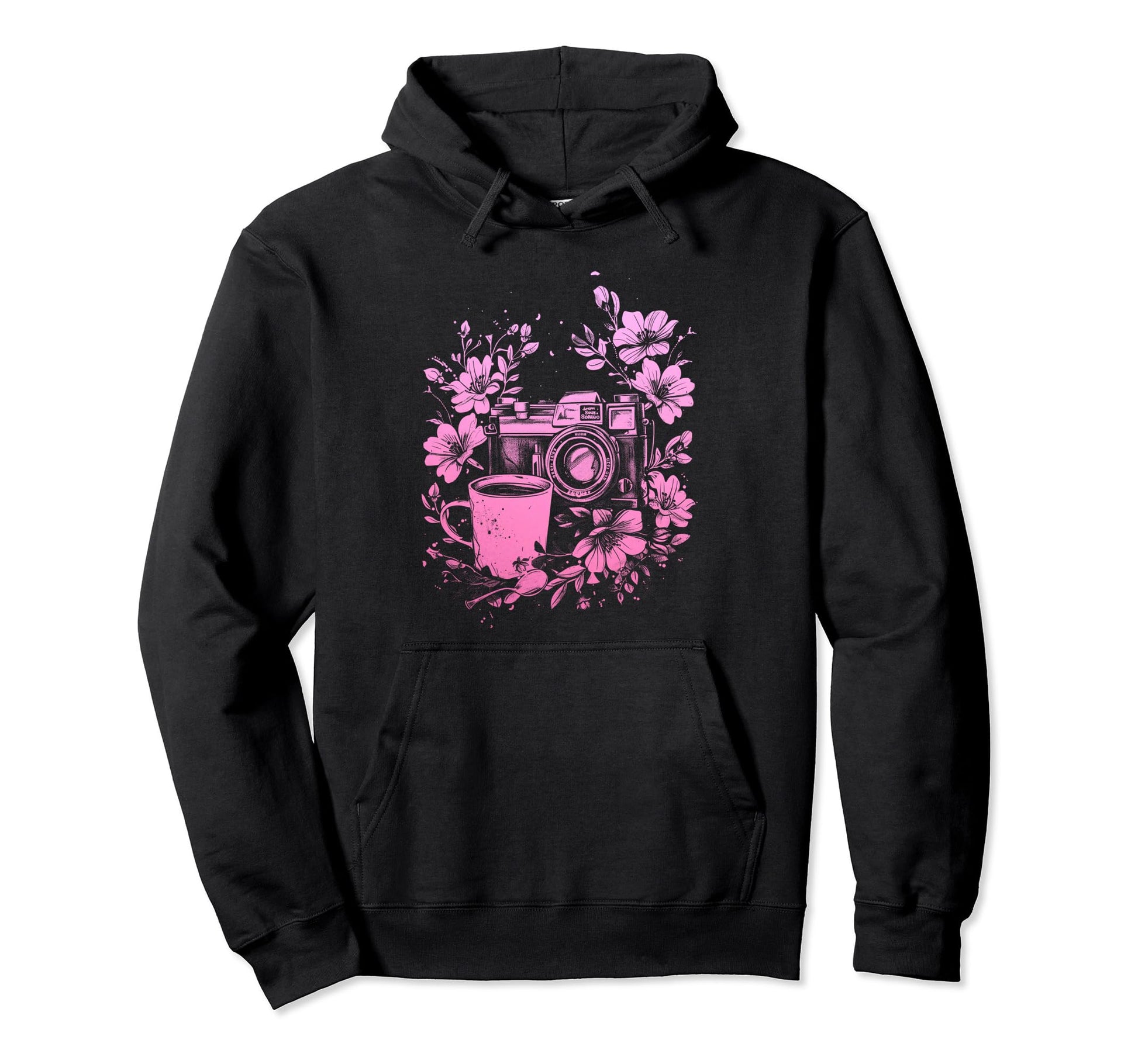 Photographer Coffee Camera Flowers Hoodie - Graphic Print Unisex - T-Shirt, Sweatshirt, Hoodie