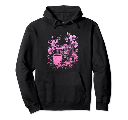 Photographer Coffee Camera Flowers Hoodie - Graphic Print Unisex - T-Shirt, Sweatshirt, Hoodie