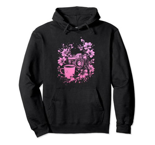 Photographer Coffee Camera Flowers Hoodie - Graphic Print Unisex - T-Shirt, Sweatshirt, Hoodie