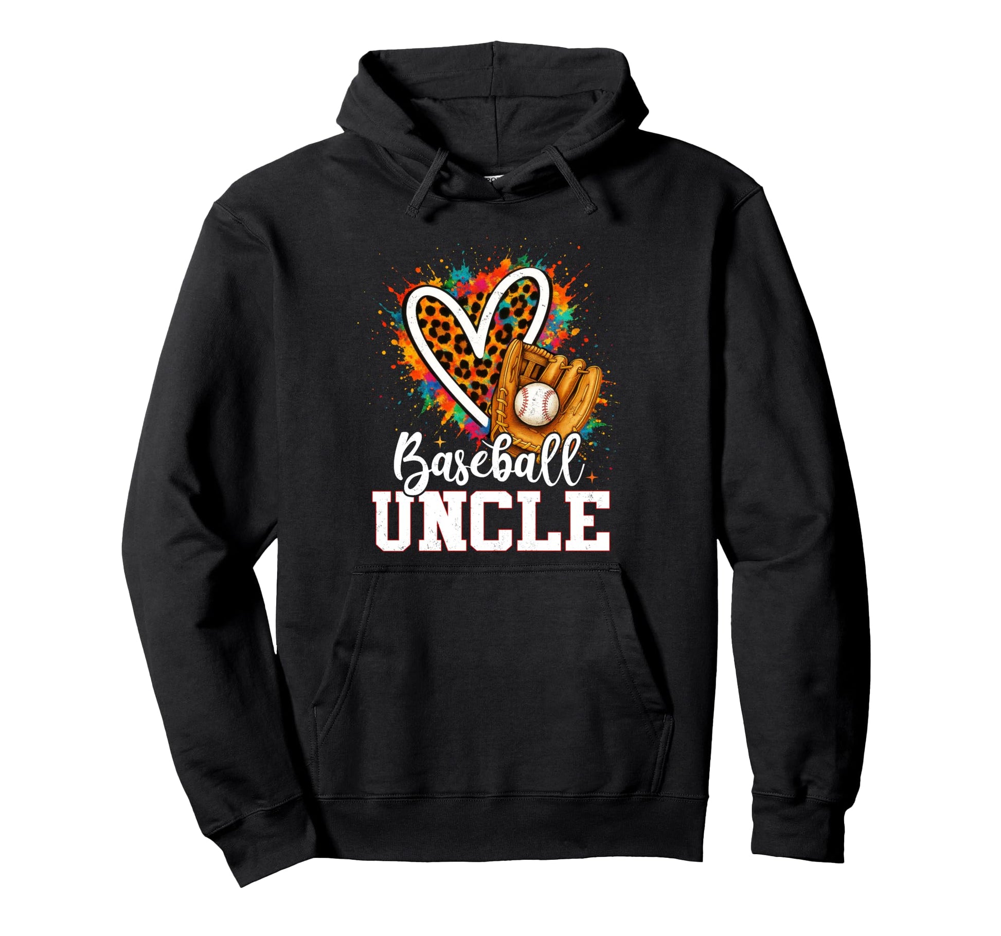 Baseball Uncle Leopard Heart Colorful Hoodie - Fun Novelty Design Unisex - T-Shirt, Sweatshirt, Hoodie