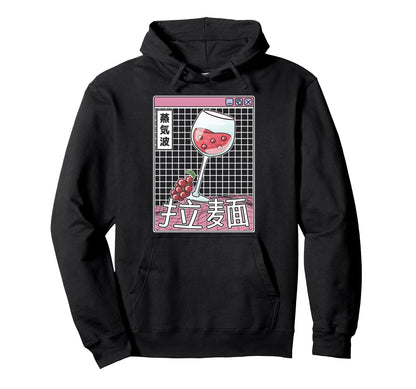 Wine Glass Digital Japan Pastel Otaku Hoodie - Minimalist Print Unisex - T-Shirt, Sweatshirt, Hoodie