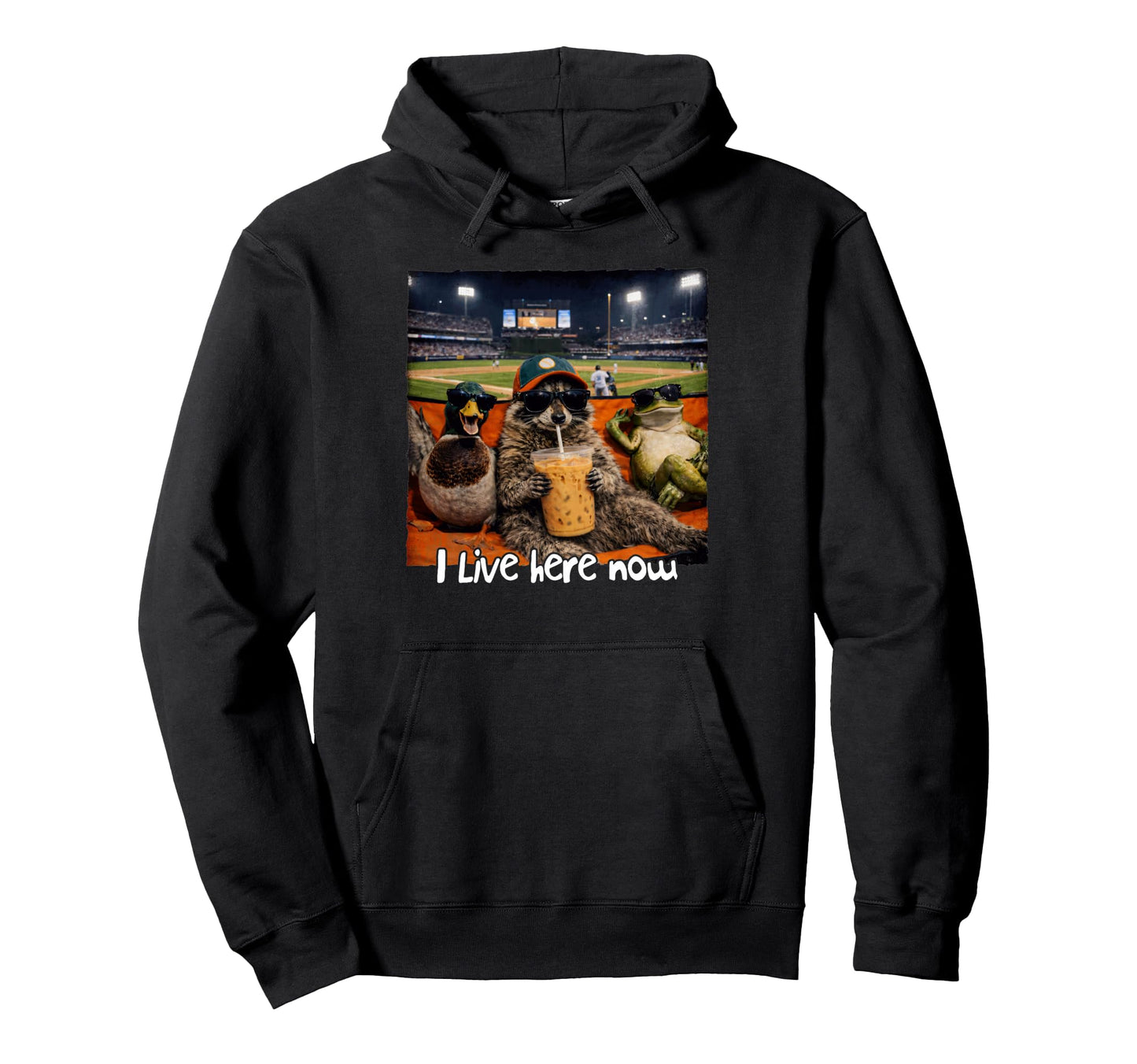 Baseball Lover Racoon Iced Coffee Game Day Hoodie - Unique Graphic Unisex - T-Shirt, Sweatshirt, Hoodie