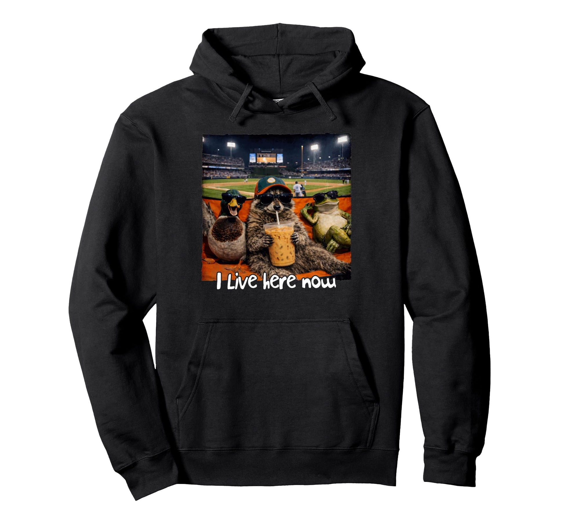 Baseball Lover Racoon Iced Coffee Game Day Hoodie - Unique Graphic Unisex - T-Shirt, Sweatshirt, Hoodie