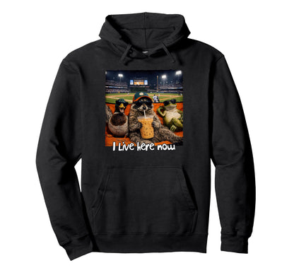 Baseball Lover Racoon Iced Coffee Game Day Hoodie - Unique Graphic Unisex - T-Shirt, Sweatshirt, Hoodie