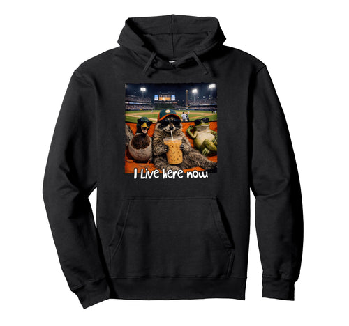 Baseball Lover Racoon Iced Coffee Game Day Hoodie - Unique Graphic Unisex - T-Shirt, Sweatshirt, Hoodie