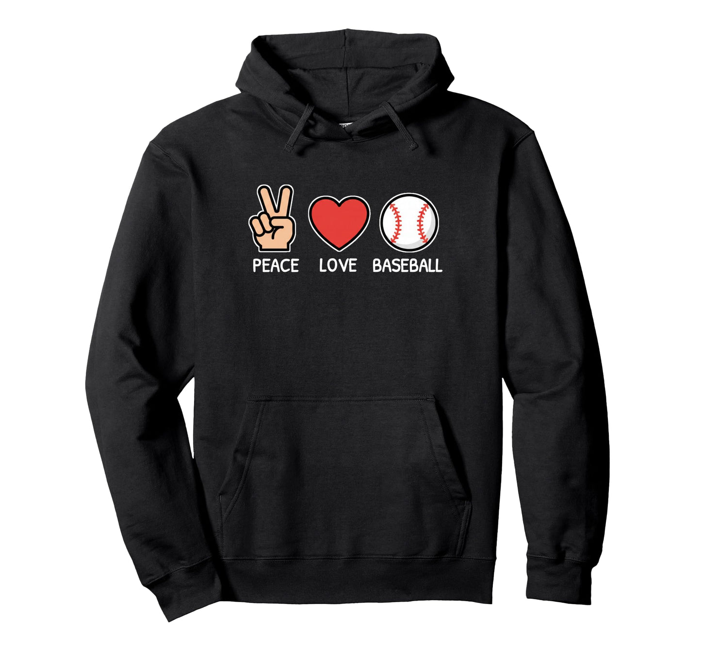 Peace Love Baseball Heart Hand Sign Hoodie - Casual Everyday Wear Unisex - T-Shirt, Sweatshirt, Hoodie