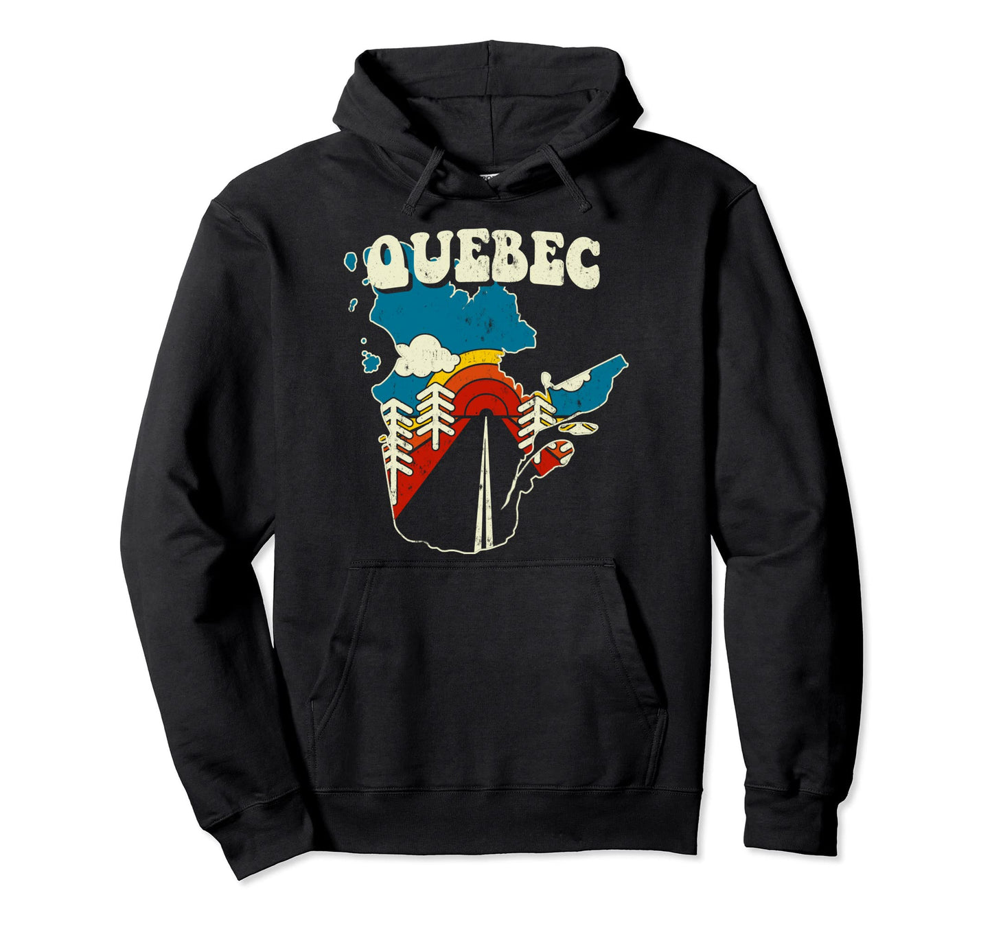 Quebec Province Rainbow Canada 70S Map Hoodie - Aesthetic Graphic Men Women - T-Shirt, Sweatshirt, Hoodie