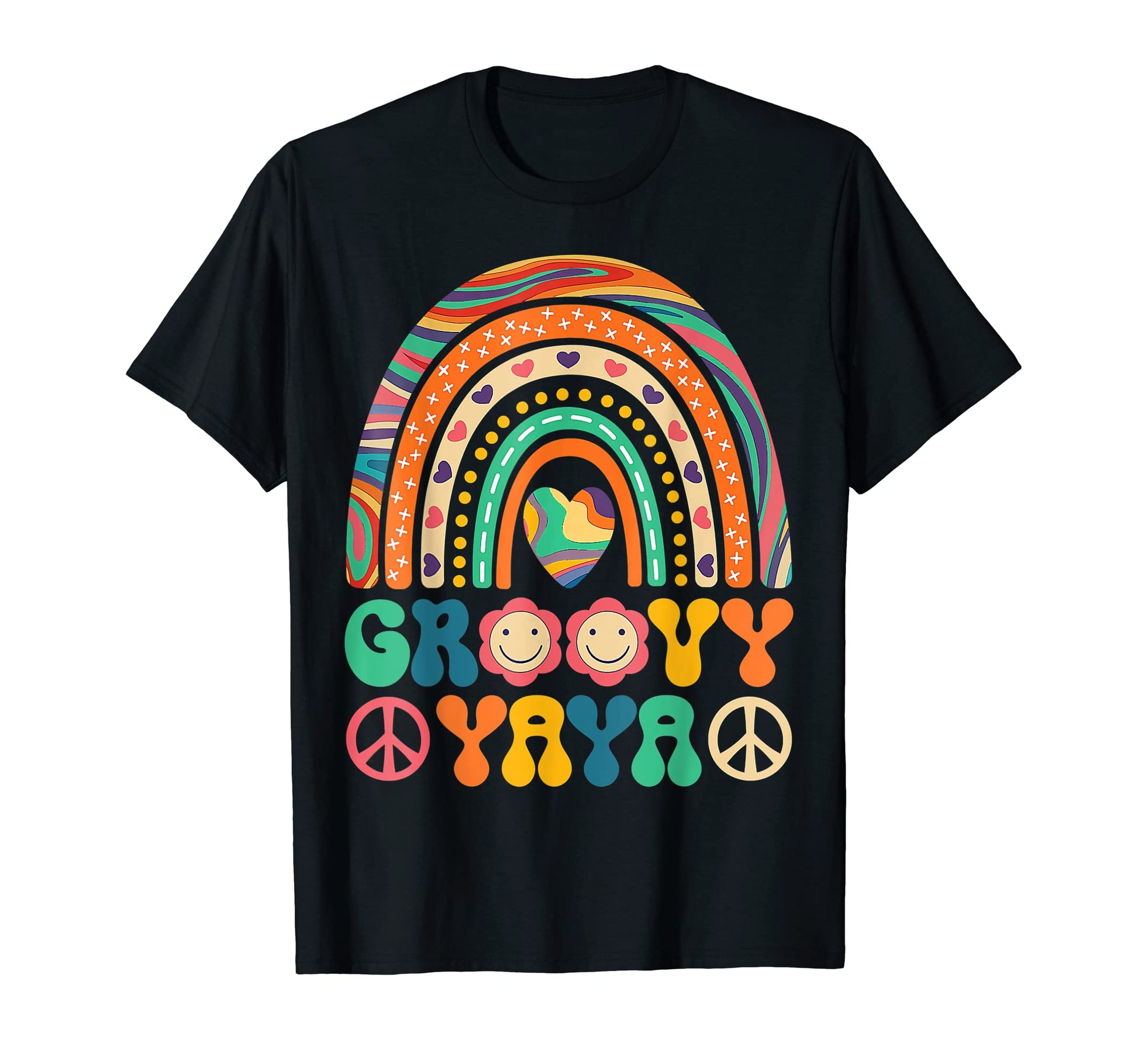 Groovy Yaya Rainbow Colorful Flowers Mom T-Shirt - Custom Art Print Unisex - T-Shirt, Sweatshirt, Hoodie